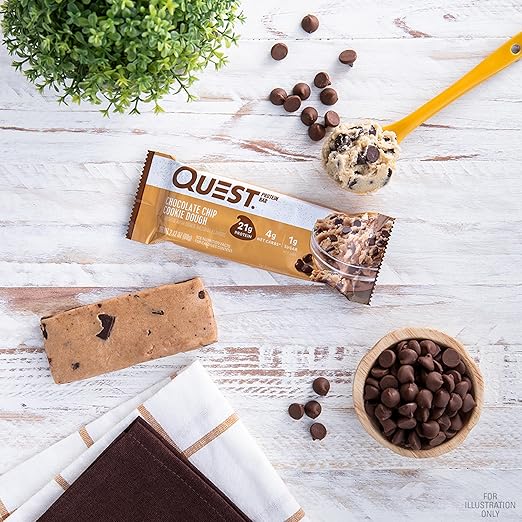 Quest Nutrition Chocolate Chip Cookie Dough Protein Bars, High Protein, Low Carb, Gluten Free, Keto Friendly, 24 Count (2 Packs))