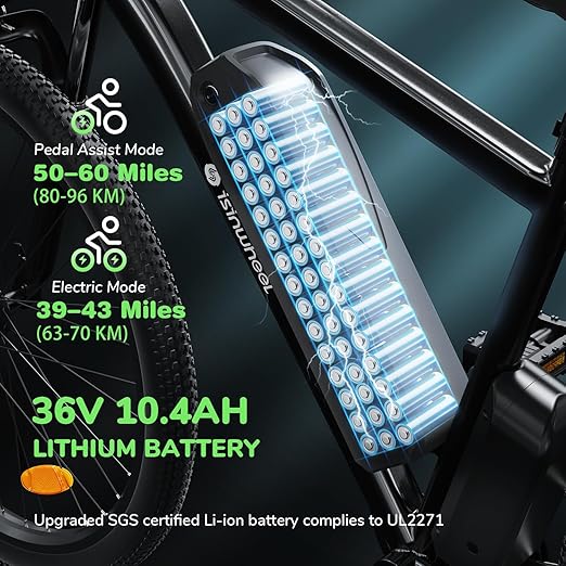 isinwheel M10 Electric Bike for Adults, 26" Ebike Peak 500W 32KM/H, Portable Electric Bicycle with 375WH Removable Battery, Shimano 35-Speed, Front Fork Suspensions for Trail City Commuting