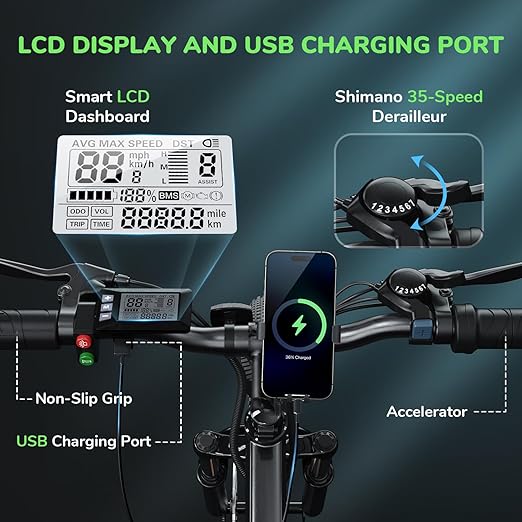 isinwheel M10 Electric Bike for Adults, 26" Ebike Peak 500W 32KM/H, Portable Electric Bicycle with 375WH Removable Battery, Shimano 35-Speed, Front Fork Suspensions for Trail City Commuting