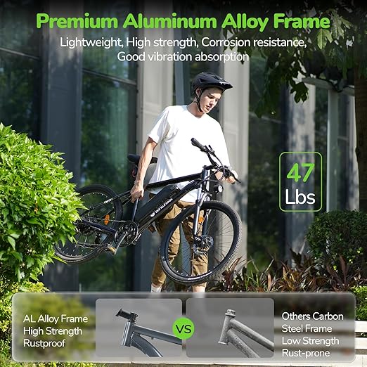 isinwheel M10 Electric Bike for Adults, 26" Ebike Peak 500W 32KM/H, Portable Electric Bicycle with 375WH Removable Battery, Shimano 35-Speed, Front Fork Suspensions for Trail City Commuting