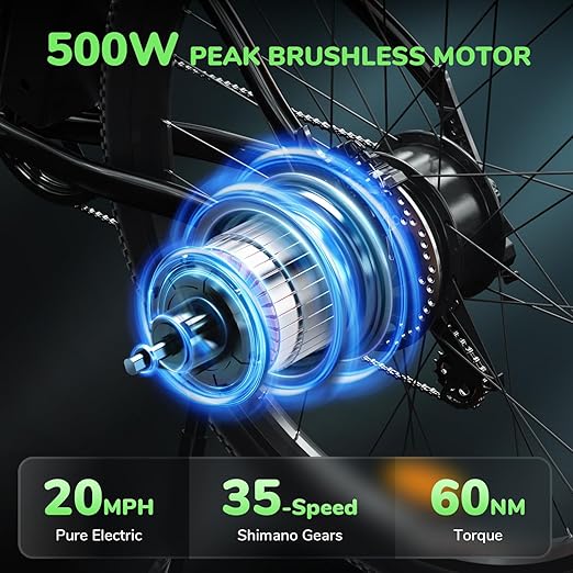 isinwheel M10 Electric Bike for Adults, 26" Ebike Peak 500W 32KM/H, Portable Electric Bicycle with 375WH Removable Battery, Shimano 35-Speed, Front Fork Suspensions for Trail City Commuting