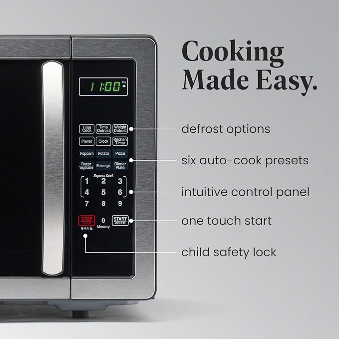 Farberware Countertop Microwave 1000 Watts, 1.1 cu ft - Microwave Oven With LED Lighting and Child Lock - Perfect for Apartments and Dorms - Easy Clean Stainless Steel
