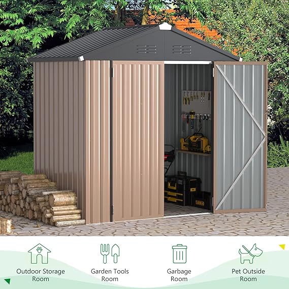 U-MAX 6 x 4FT Outdoor Storage Shed, Lockable Bike Shed,Garden Shed &Tool Shed for Backyard, Patio, Lawn, easy assembly