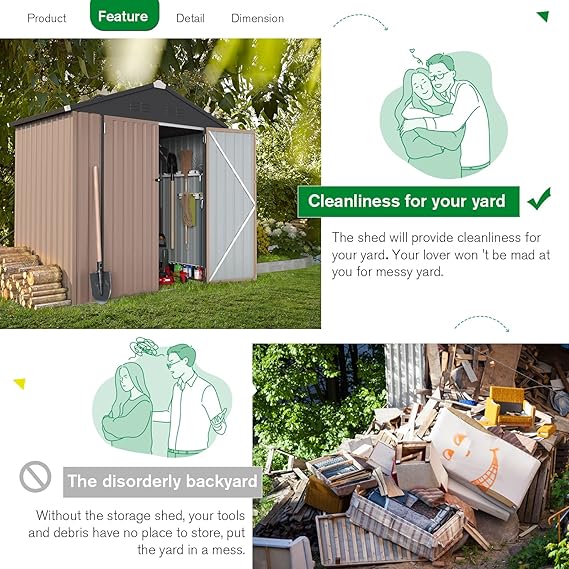 U-MAX 6 x 4FT Outdoor Storage Shed, Lockable Bike Shed,Garden Shed &Tool Shed for Backyard, Patio, Lawn, easy assembly
