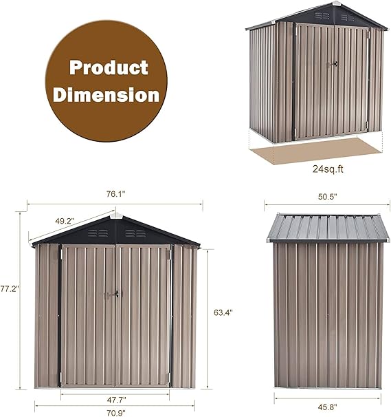 U-MAX 6 x 4FT Outdoor Storage Shed, Lockable Bike Shed,Garden Shed &Tool Shed for Backyard, Patio, Lawn, easy assembly
