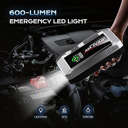 Jump Starter with Air Compressor, Portable 2500A Car Battery Jump Starter Battery Pack (8.5 Gas/8.0L Diesel), UltraSafe Jumper Starter Portable Jump Box with LED Display, Emergency Light, Power Bank 1