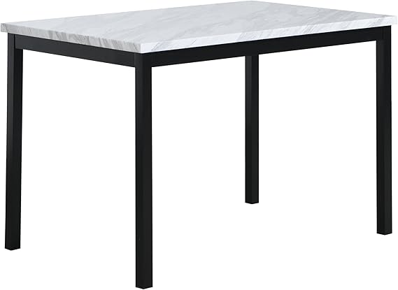 Roundhill Furniture Noyes Metal Dining Table with Laminated Faux Marble Top, Off-White