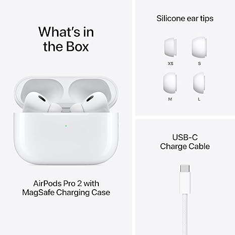 Apple AirPods Pro 2 Wireless Earbuds, Bluetooth Headphones, Active Noise Cancellation, Transparency, Personalized Spatial Audio, High-Fidelity Sound, H2 Chip, USB-C Charging