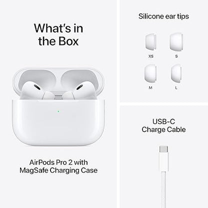 Apple AirPods Pro 2 Wireless Earbuds, Bluetooth Headphones, Active Noise Cancellation, Transparency, Personalized Spatial Audio, High-Fidelity Sound, H2 Chip, USB-C Charging