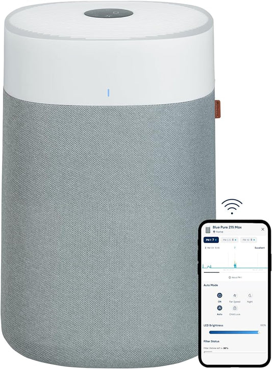 BLUEAIR Air Purifiers for Large Rooms, Cleans 3,048 sq ft in One Hour, HEPASilent Smart Air Cleaner for Home, Pets, Allergies, Dust, Mold, Smoke - Blue Pure 211i Max