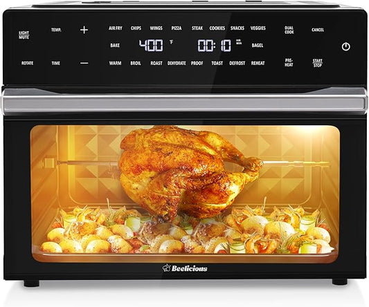 32QT Extra Large Air Fryer, 19-In-1 Air Fryer Toaster Oven Combo with Rotisserie and Dehydrator, Digital Convection Oven Countertop Airfryer Fit 13" Pizza, 6 Accessories, 1800w (Black)