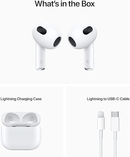 Apple AirPods (3rd Generation) Wireless Ear Buds, Bluetooth Headphones, Personalized Spatial Audio, Sweat and Water Resistant, Lightning Charging Case Included, Up to 30 Hours of Battery Life