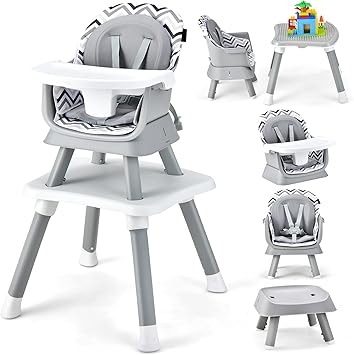 HONEY JOY 8 in 1 Baby High Chair, Convertible Highchair for Babies and Toddlers/Table and Chair Set/Building Block Table/Booster Seat/Stool/Toddler Chair with Safety Harness (Wave Gray)