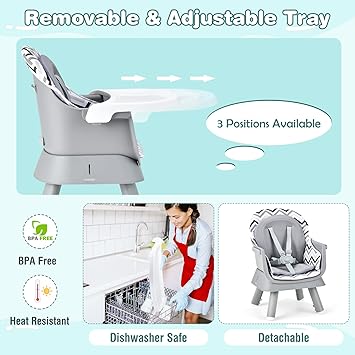 HONEY JOY 8 in 1 Baby High Chair, Convertible Highchair for Babies and Toddlers/Table and Chair Set/Building Block Table/Booster Seat/Stool/Toddler Chair with Safety Harness (Wave Gray)