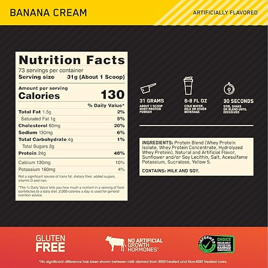 Optimum Nutrition Gold Standard® 100% Whey, Banana Cream, 5 pounds