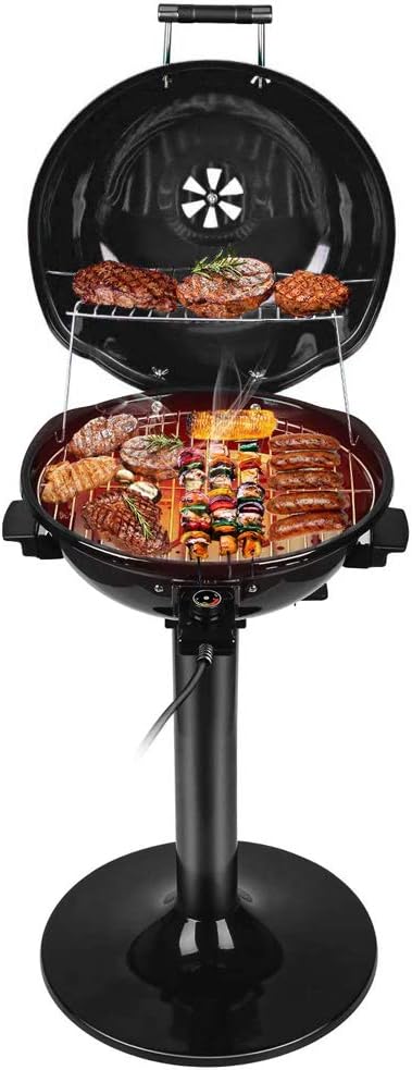 Electric BBQ Grill, Techwood 15-Serving Indoor/Outdoor Electric Grill for Indoor & Outdoor Use, Double Layer Design, Portable Removable Grill, 1600W (Stand Grill, Black)