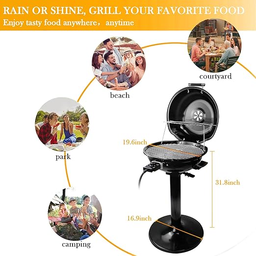 Electric BBQ Grill, Techwood 15-Serving Indoor/Outdoor Electric Grill for Indoor & Outdoor Use, Double Layer Design, Portable Removable Grill, 1600W (Stand Grill, Black)