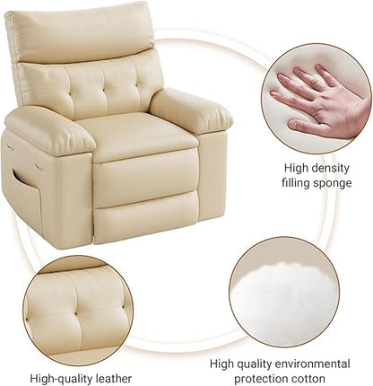 Recliner Chair for Adults,PU Leather Electric Rocker Recliner,360 Degree Swivel Lounge Chair with Side Pocket,Modern Massage Recliner Chair Sofa for Living Room,Bedroom (Beige)