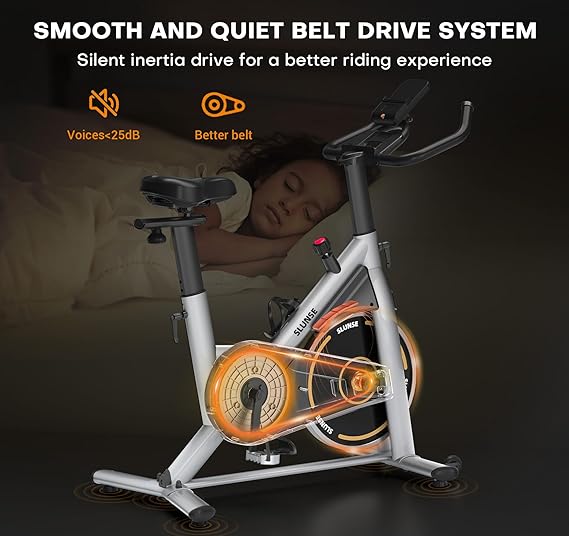 Exercise Bike, Adjustable Magnetic Resistance Brake Stationary Bikes for Home, Quiet Indoor Cycling Bike with Upgraded Seat Cushion, Digital Monitor & Phone Mount, 350lbs Weight Capacity