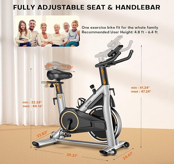 Exercise Bike, Adjustable Magnetic Resistance Brake Stationary Bikes for Home, Quiet Indoor Cycling Bike with Upgraded Seat Cushion, Digital Monitor & Phone Mount, 350lbs Weight Capacity