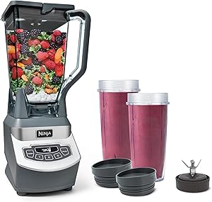 Ninja BL660 Professional Compact Smoothie & Food Processing Blender, Juicer, 1100-Watts, 3 Functions -for Frozen Drinks, Smoothies, Sauces, & More, 72-oz.* Pitcher, (2) 16-oz. To-Go Cups & Spout Lids, Gray