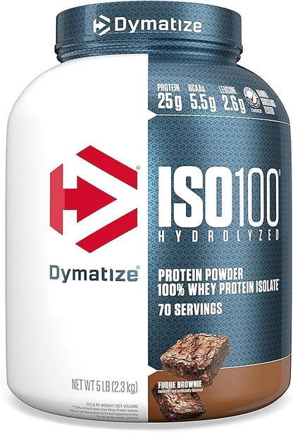 Dymatize ISO100 Hydrolyzed Protein Powder, 100% Whey Isolate Protein, 25g of Protein, 5.5g BCAAs, Gluten Free, Fast Absorbing, Easy Digesting, Fudge Brownie, 5 Pound, 70 servings