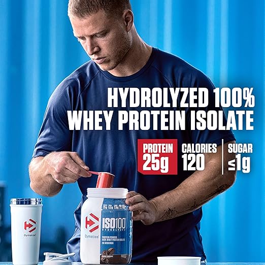 Dymatize ISO100 Hydrolyzed Protein Powder, 100% Whey Isolate Protein, 25g of Protein, 5.5g BCAAs, Gluten Free, Fast Absorbing, Easy Digesting, Fudge Brownie, 5 Pound, 70 servings