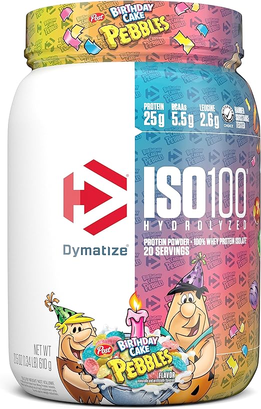 Dymatize ISO100 Hydrolyzed Protein Powder, 100% Whey Isolate Protein, Birthday Cake flavor,  Flavor, 25g of Protein, 5.5g BCAAs, Gluten Free, Fast Absorbing, Easy Digesting, Vanilla, 5 Pound