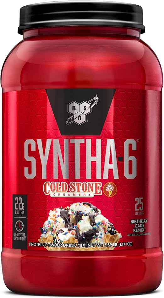 BSN Syntha-6 Whey Protein Powder, Cold Stone Creamery- Birthday Cake Remix Flavor, Micellar Casein, Milk Protein Isolate Powder, 97 Servings, 9 pounds