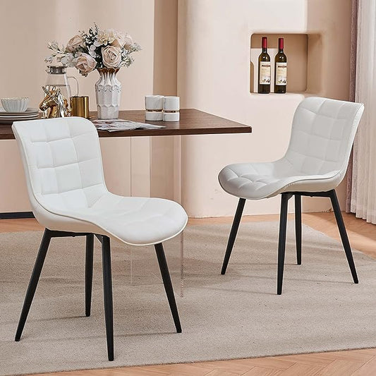 YOUTASTE White Dining Chairs Set of 2 PU Leather Square Upholstered Modern Kitchen Dining Room Chairs Metal Thick Bar Counter Chairs High Back Home Kitchen Restaurant