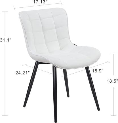 YOUTASTE White Dining Chairs Set of 2 PU Leather Square Upholstered Modern Kitchen Dining Room Chairs Metal Thick Bar Counter Chairs High Back Home Kitchen Restaurant