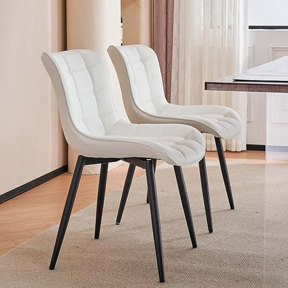 YOUTASTE White Dining Chairs Set of 2 PU Leather Square Upholstered Modern Kitchen Dining Room Chairs Metal Thick Bar Counter Chairs High Back Home Kitchen Restaurant