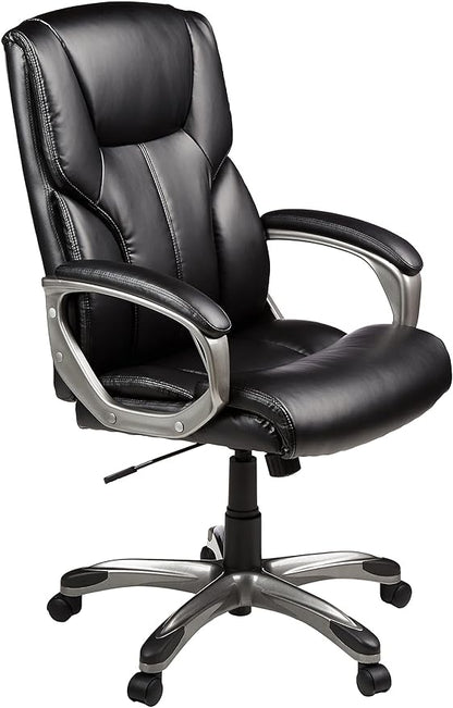 Executive Home Office Desk Chair with Padded Armrests, Adjustable Height and Tilt, Rolling Swivel Chair, 275 Pound Capacity, Black and Silver