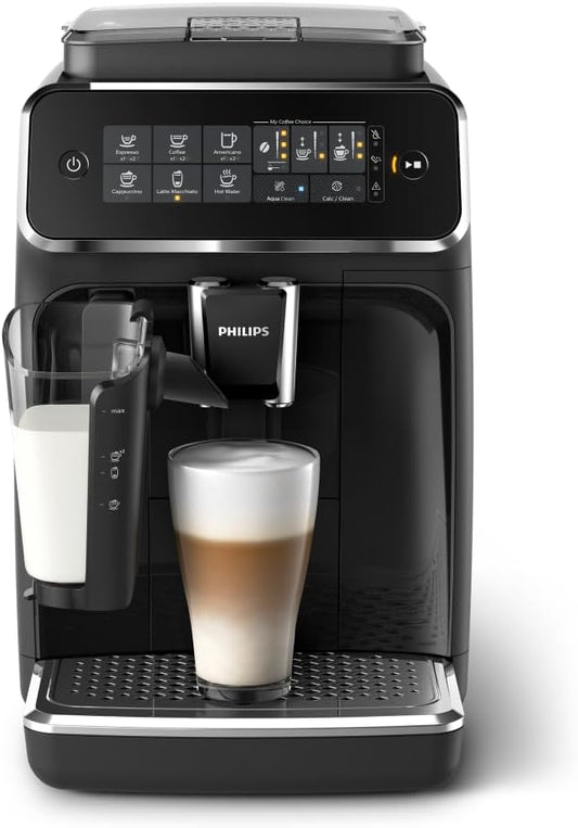 PHILIPS 3200 Series Fully Automatic Coffee Machine - 5 Delicious Coffees, LatteGo Milk System, Durable Ceramic Grinders, Intuitive Touch Display, Glossy Black