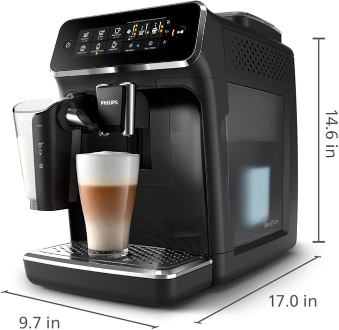 PHILIPS 3200 Series Fully Automatic Coffee Machine - 5 Delicious Coffees, LatteGo Milk System, Durable Ceramic Grinders, Intuitive Touch Display, Glossy Black