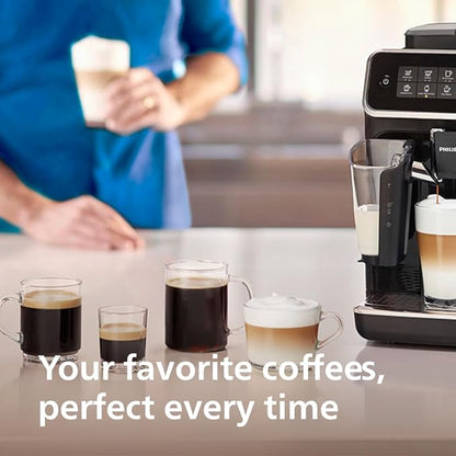 PHILIPS 3200 Series Fully Automatic Coffee Machine - 5 Delicious Coffees, LatteGo Milk System, Durable Ceramic Grinders, Intuitive Touch Display, Glossy Black