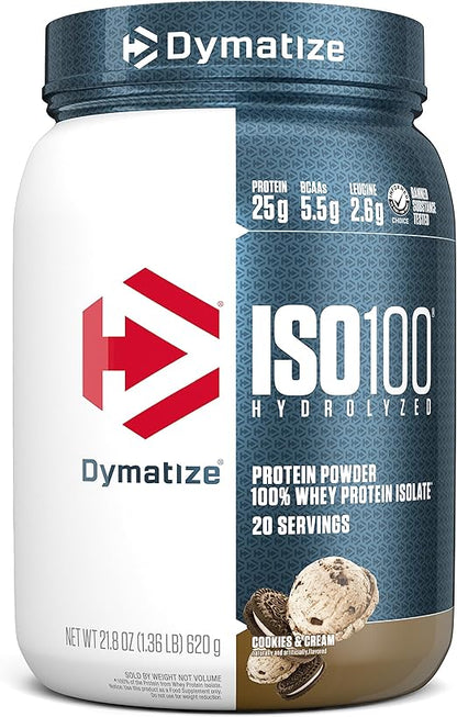 Dymatize ISO100 Hydrolyzed Protein Powder, 100% Whey Isolate Protein, Cookies & Cream flavor,  Flavor, 25g of Protein, 5.5g BCAAs, Gluten Free, Fast Absorbing, Easy Digesting, Vanilla, 5 Pound