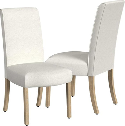 HomePop Scalloped Detail Dining Chair|Upholstered Parsons Dining Chairs |Decorative Home Furniture, Cream Textured Woven (Set of 2)