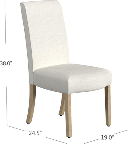 HomePop Scalloped Detail Dining Chair|Upholstered Parsons Dining Chairs |Decorative Home Furniture, Cream Textured Woven (Set of 2)