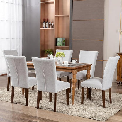 COLAMY Upholstered Parsons Dining Chairs Set of 4, Fabric Dining Room Kitchen Side Chair with Nailhead Trim and Wood Legs - Light Grey