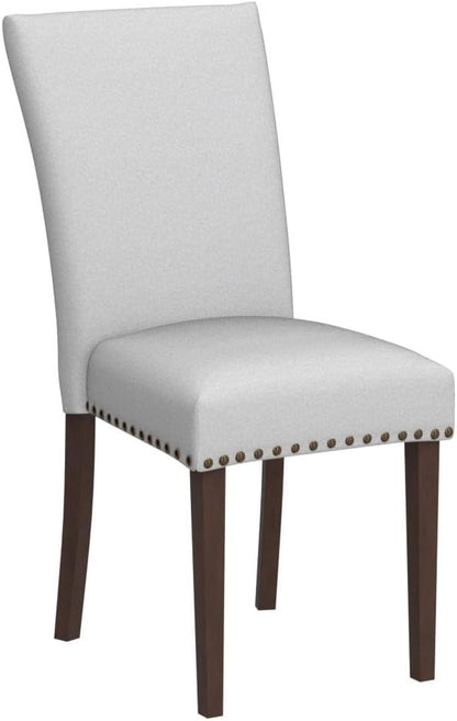 COLAMY Upholstered Parsons Dining Chairs Set of 4, Fabric Dining Room Kitchen Side Chair with Nailhead Trim and Wood Legs - Light Grey