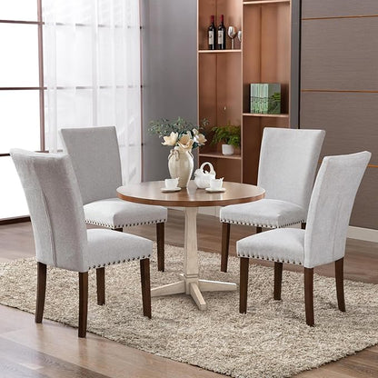 COLAMY Upholstered Parsons Dining Chairs Set of 4, Fabric Dining Room Kitchen Side Chair with Nailhead Trim and Wood Legs - Light Grey