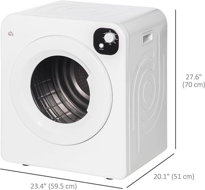 HOMCOM Electric Portable Dryer Compact Laundry Dryer Machine 1300W 13.2lbs Capacity Stainless Steel Tub 3.22 Cu. Ft. Tumble Dryer with 7 Drying Modes for Apartment Dorm (White)