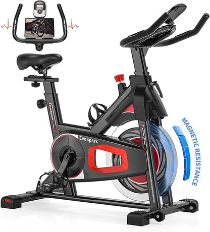 Exercise Bike, Adjustment Magnetic Resistance, Super Silent Belt Drive Indoor Bike for Home Workout, Stationary Bike with 350LBS Weight Capacity, Comfortable Seat Cushion, LCD Monitor