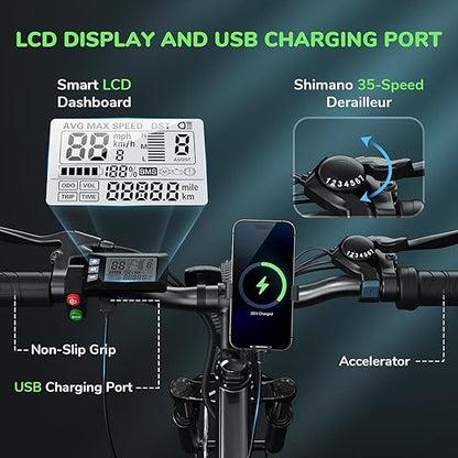 isinwheel M10 Electric Bike for Adults, 26" Ebike Peak 500W 32KM/H, Portable Electric Bicycle with 375WH Removable Battery, Shimano 35-Speed, Front Fork Suspensions for Trail City Commuting