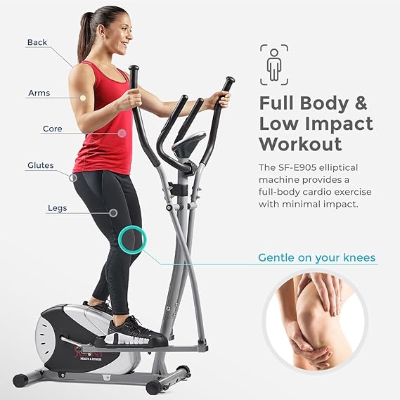 Sunny Health & Fitness 2-in-1 Upright Elliptical Full-Body Exerciser, Home Cross-Training Arm/Leg Cardio Workout Machine for Senior & Adult, Optional Free SunnyFit App Bluetooth Connection & Color