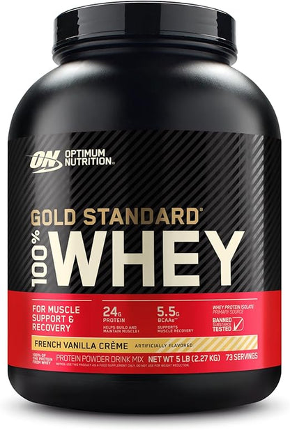 Optimum Nutrition Gold Standard 100% Whey Protein Powder, French Vanilla Crème, 5 Pound