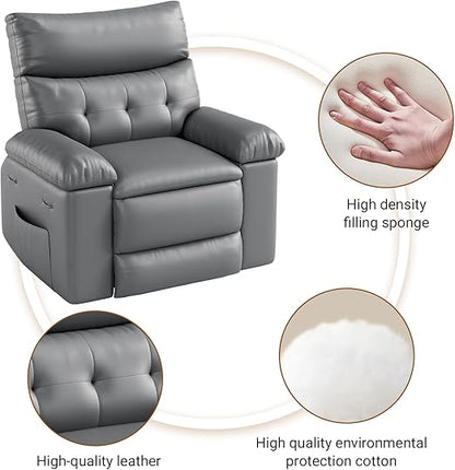 Recliner Chair for Adults,PU Leather Electric Rocker Recliner,360 Degree Swivel Lounge Chair with Side Pocket,Modern Massage Recliner Chair Sofa for Living Room,Bedroom,Grey