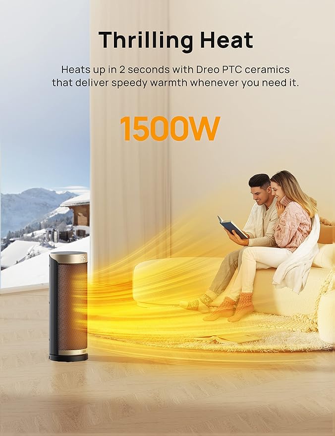 Dreo Space Heater, 1500W PTC Heaters for Indoor Use with Remote,70° Oscillation, 1-12H Timer, Electric Heaters with Thermostat, Fast and Safe Portable Heater for Office, Bedroom, Large Room