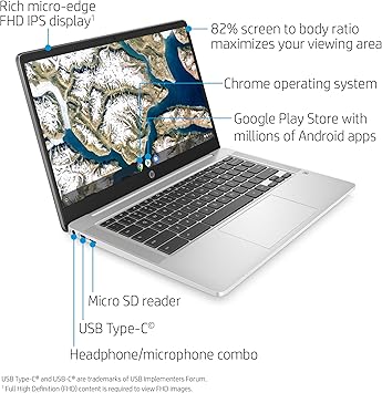 HP Chromebook, 14a-na0050nr, FHD, N4000, 4GB, 32GB, Mineral